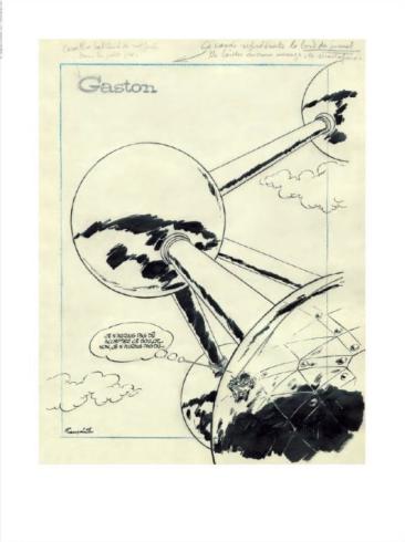 Franquin • Affiche édition d'art - Étude de couverture “Gaston sur l’Atomium”