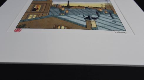 André JUILLARD •Estampe pigmentaire " Chat sur le toit"numérotée signée limitée à 25ex.