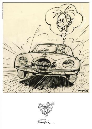 Franquin - Affiche édition d'art "Spirou et Fantasio La Turbotraction Nouvelle Version" "
