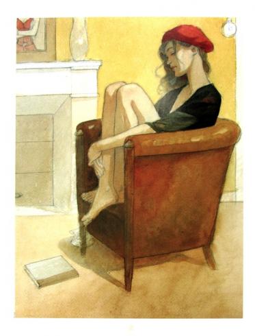 GIBRAT . Affiche Éd° d'Art  "Jeanne dans son fauteuil""