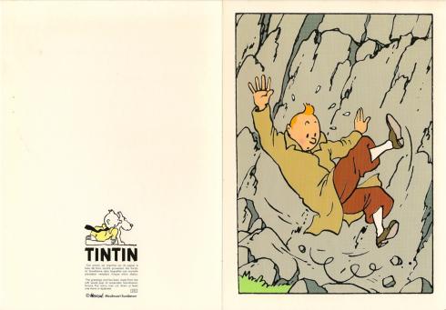 HERGÉ . Carte Double "Tintin trébuchant"
