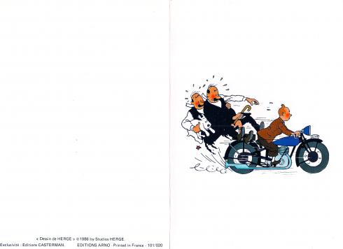 Hergé • "TINTIN à moto" Carte double 