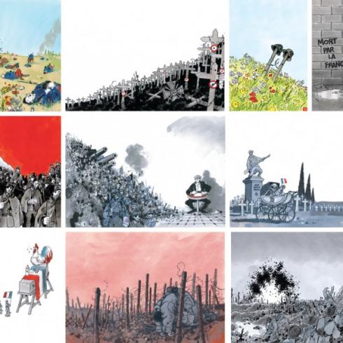 Série de 10 cartes postales & de 2 marques pages de l’exposition « Putain de Guerre » par Tardi