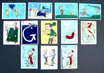 Franquin • "Gaston Lagaffe / Spirou" Rares 12 cartes postales feutrine