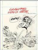 Franquin-Tirage pigmentaire- Etude de couverture #8  "Lagaffe nous gâte"199ex.