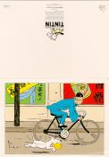 HERGÉ . Carte Double "Tintin vélo"